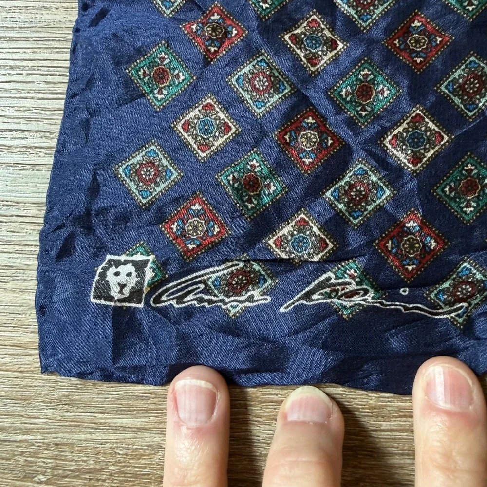 Anne Klein Silk Scarf Arabesque Repeat Vintage Japan | Navy | 20.5